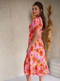 Floral dress with ruffles, pink and orange 8107 - Online store - Boutique